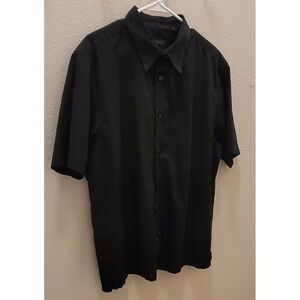 Via Europa Mens Casual Button Front Collared Short Sleeve Black Shirt Size XL